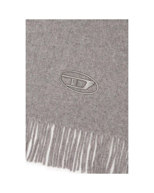 DIESEL Gray Wool-Blend Scarf With Fringed Edges