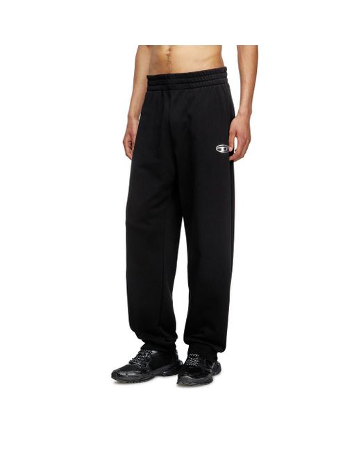 DIESEL Black Sweatpants With Metal-Effect Oval D Logo for men
