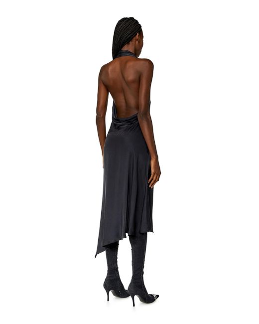 DIESEL Black Draped Dress In Cupro-modal Satin