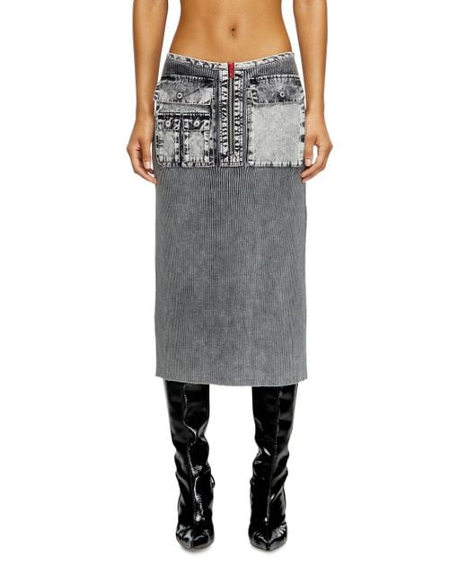 Jupe Midi En Maille Avec Poches Cargo En Denim DIESEL en coloris Gray