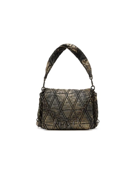 DIESEL Black Metallic Quilted Denim Shoulder Bag