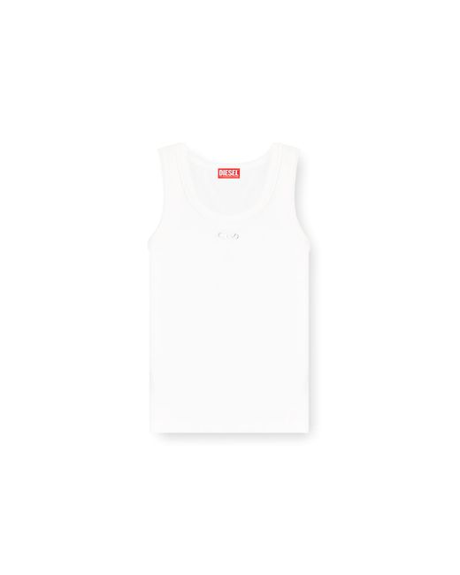 DIESEL White Slim Ribbed Tank Top With Metallic Oval D