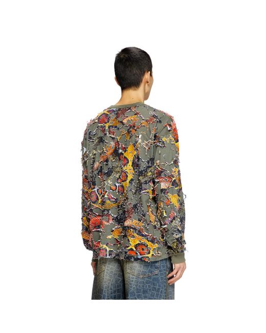 DIESEL Gray Destroyed Snake-print Long-sleeve T-shirt