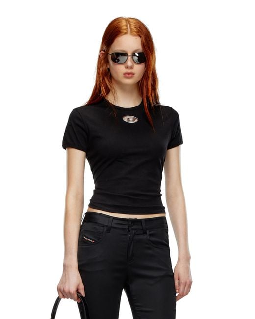 DIESEL Black T-shirt With Injection-moulded Oval D