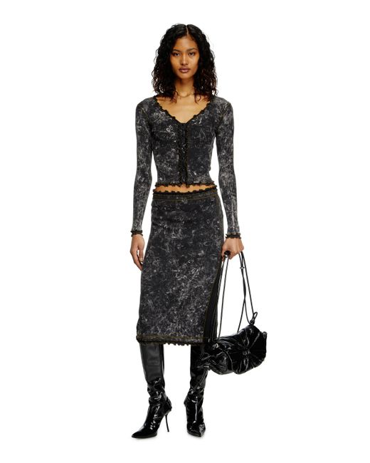 DIESEL Black Marbled Buttoned Top With Ruffles