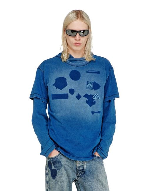 DIESEL Blue T-Shirt With Shadow-Effect Patches for men