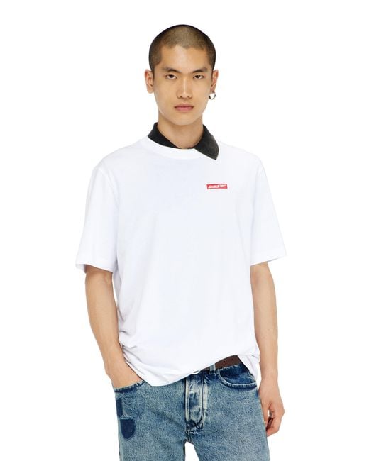 DIESEL White Cotton T-Shirt With Logo Patch for men