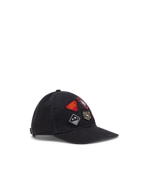DIESEL Black Baseball Cap With Embroidered Patches for men