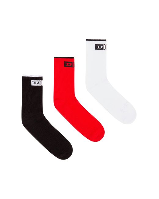 DIESEL Red 3-pack Ribbed Socks With Front Logo for men
