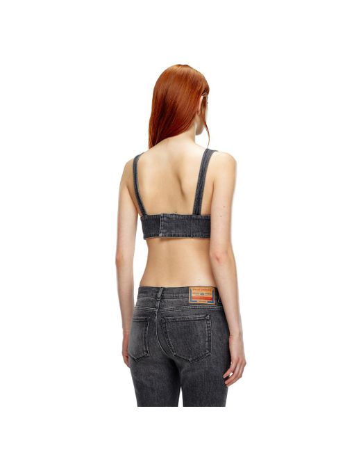DIESEL Black Denim Bra Top With Oval D Plaque