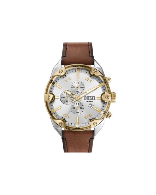 DIESEL Spiked Chronograph Brown Leather Watch for men