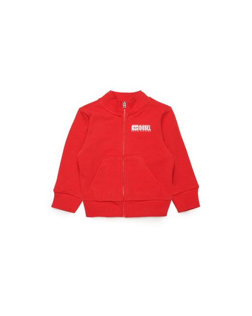 DIESEL Red Zipped Sweatshirt With Smudged Logo