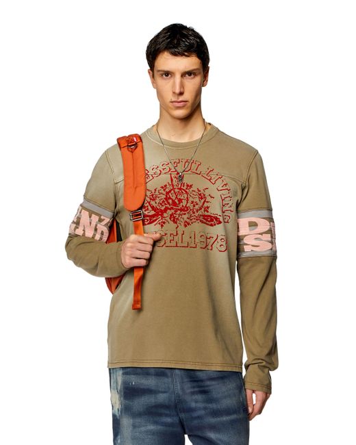 DIESEL Brown Long-sleeve T-shirt With Flocked Logo for men