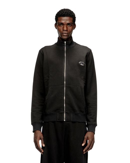 DIESEL Black Wweatshirt With Mock Neck And Metallic Oval D for men