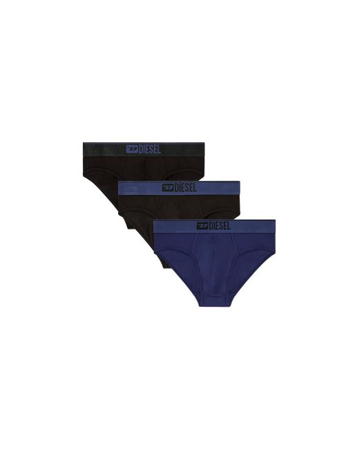 DIESEL Blue Three-Pack Of Plain Logo Briefs for men