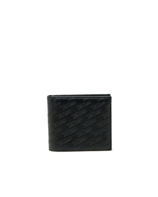 DIESEL Black Leather Bi-Fold Wallet With All-Over Embossed Logo for men