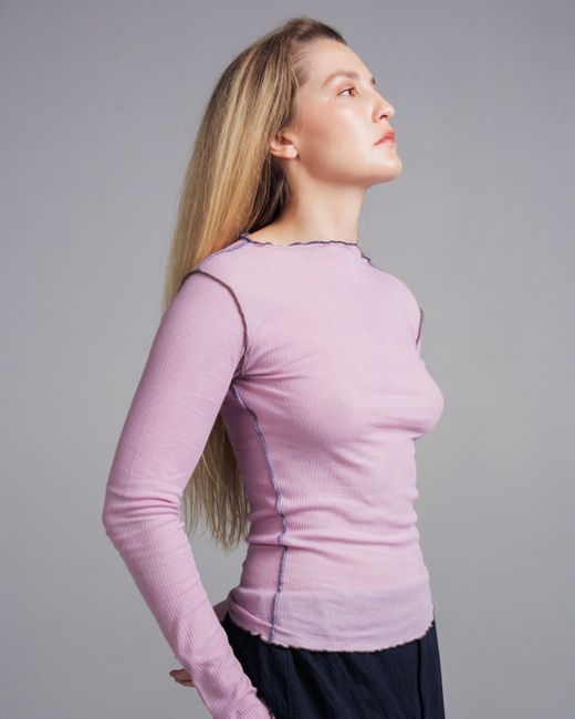 Baserange Vein Cotton Rib Long Sleeve Top in Purple | Lyst
