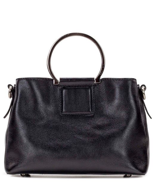 Patricia Nash Empoli Ring Handle Leather Satchel Bag in Black/Gold