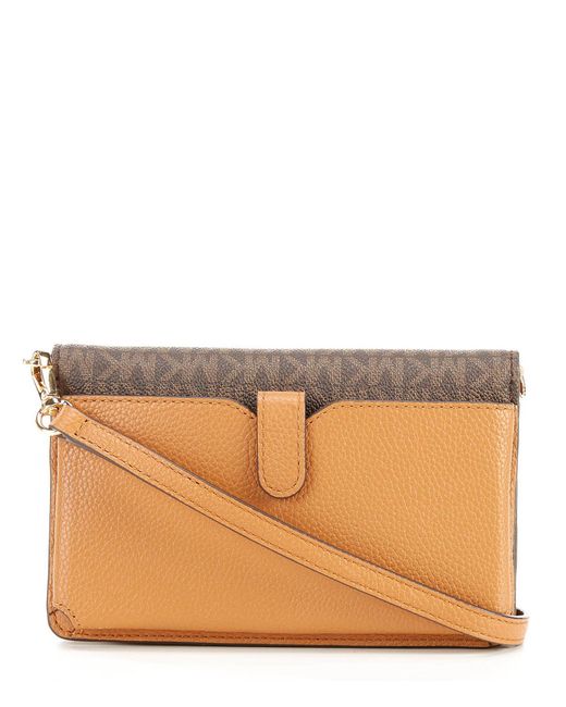 MICHAEL Michael Kors Michael Signature Leather Phone Small Crossbody in Brown - Lyst