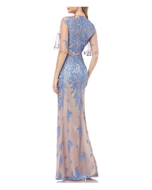js collections illusion embroidered capelet gown