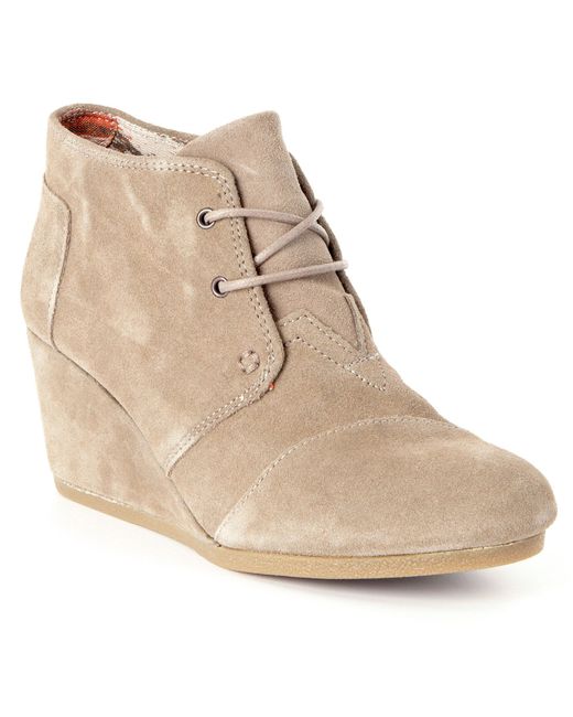 Toms Desert Suede Lace-up Wedge Booties in Gray | Lyst
