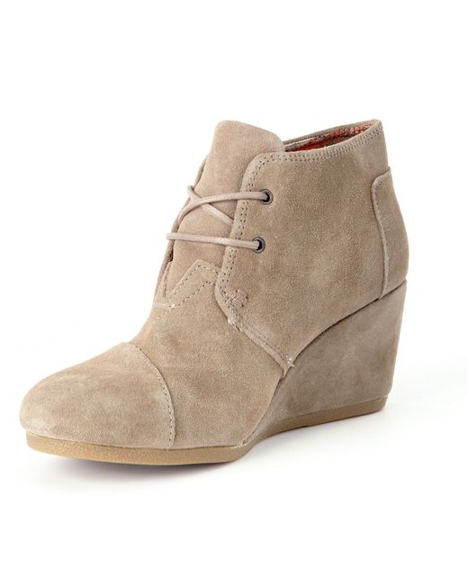 Toms Desert Suede Lace-up Wedge Booties in Gray | Lyst