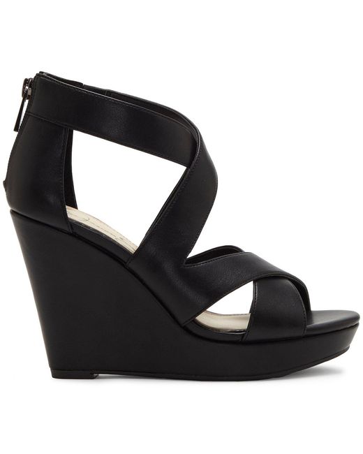 Jessica simpson Jenay Leather Criss Cross Back Zip Platform Wedges in