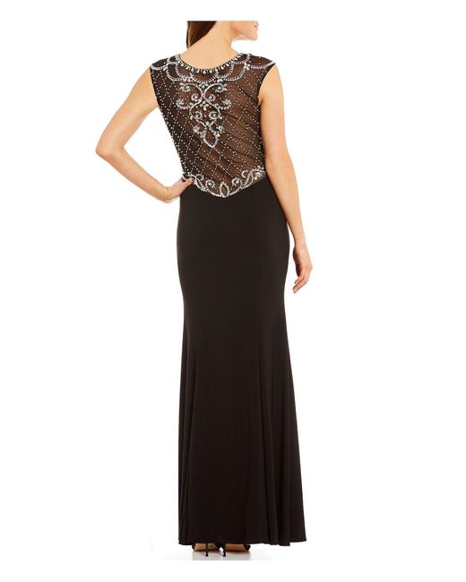 betsy and adam embellished chiffon illusion gown