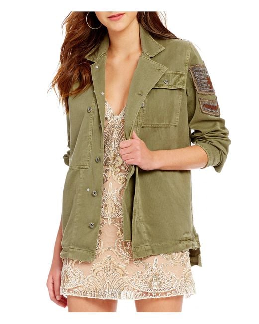 Free people Patched Pocket Embellished Military Jacket in Green Lyst