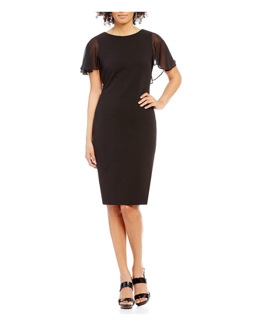 calvin klein 3 4 bell sleeve lace chiffon sheath dres calvin klein 3 4 bell sleeve lace chiffon sheath dres
