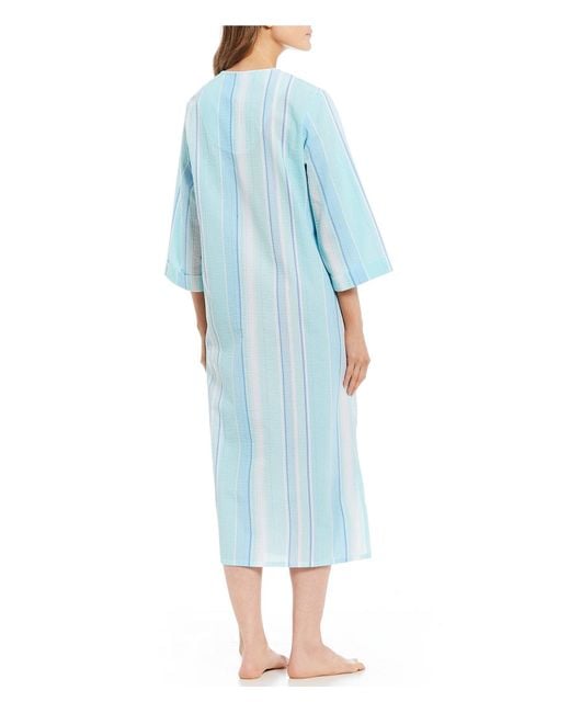 Lyst - Miss Elaine Seersucker Striped Long Zip-front Robe in Blue