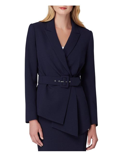 belted asymmetric jacket skirt suit