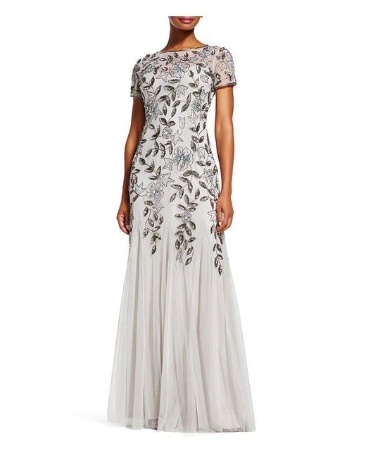 adrianna papell floral beaded gown