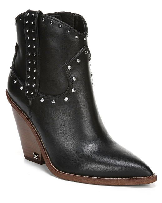 Sam Edelman Iris Studded Western Leather Wedge Booties in Black Lyst