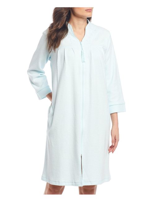 Download Miss Elaine Brushed Waffle Knit Zip-front Robe in Blue ...