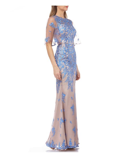 js collections illusion embroidered capelet gown