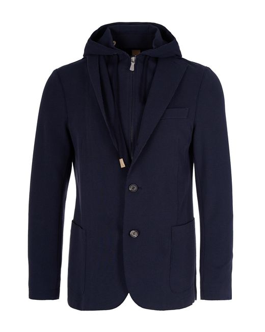 Eleventy Blue Structured Jacket With Adjustable Hood for men