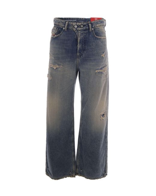 DIESEL Blue Distressed Wide-Leg Jeans
