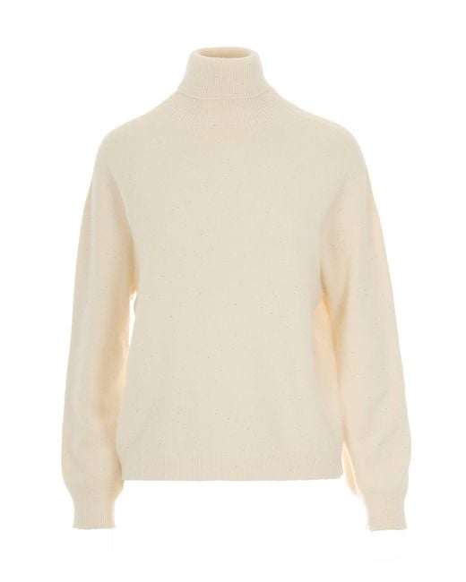 Liu Jo White Ivory Sequin Turtleneck Sweater