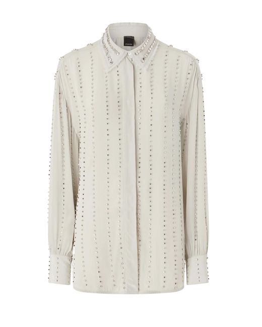 Pinko White Camicia Leggera Con Righe Gioiello