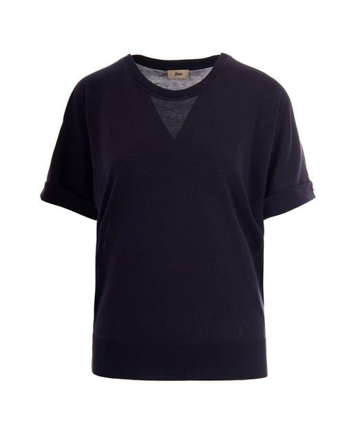 Herno Blue Glam Knit Effect T-Shirt