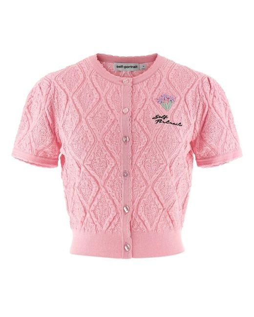 Self-Portrait Pink Knit Cardigan