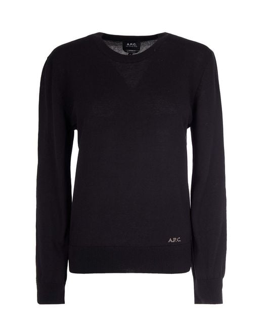 A.P.C. Black Crewneck Logo Sweater for men