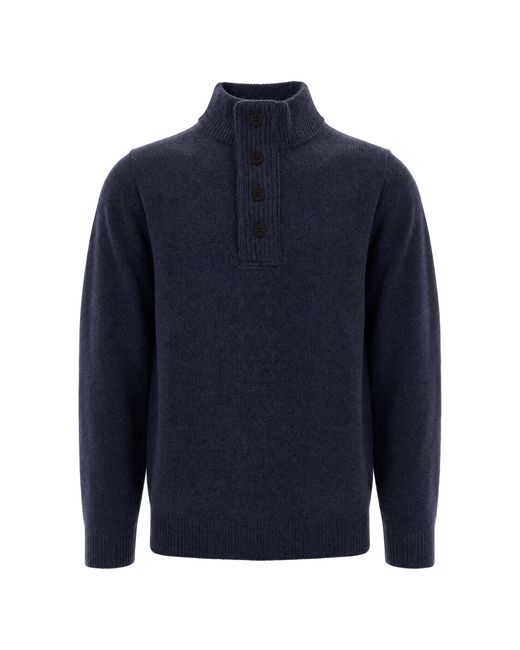 Barbour Blue Half Zip Jumper Essential Patch Wool Jumpers for men