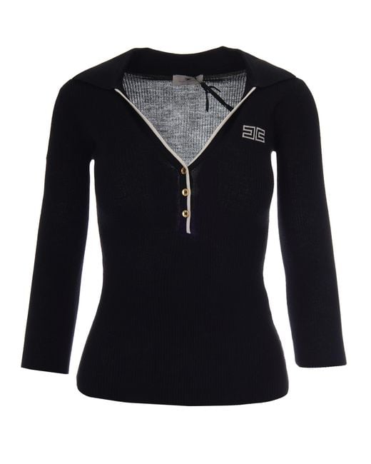 Elisabetta Franchi Black Polo Costine Nero Burrro