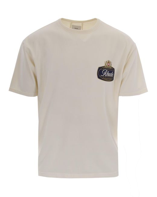 Rhude White Washed Vintage Safari Crest Cotton T-Shirt for men