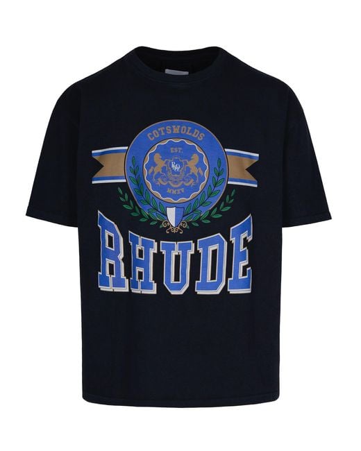 Rhude Blue Cotswold Crest Tee Vintage T-Shirt for men