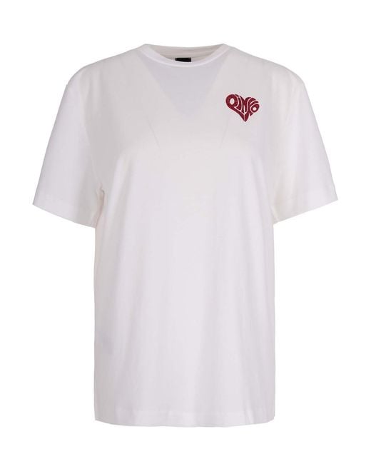Pinko White Graphic Print Cotton Jersey T-Shirt