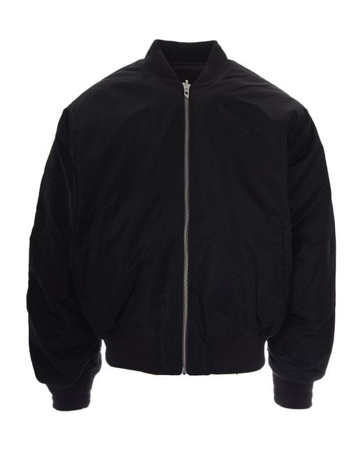 DIESEL Blue Reversible Bomber Jacket With Ribbed Trims And Oversized Emblem for men