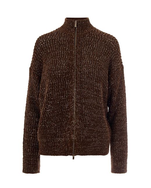 Max Mara Brown Knitted Mock Collar Cardigan
